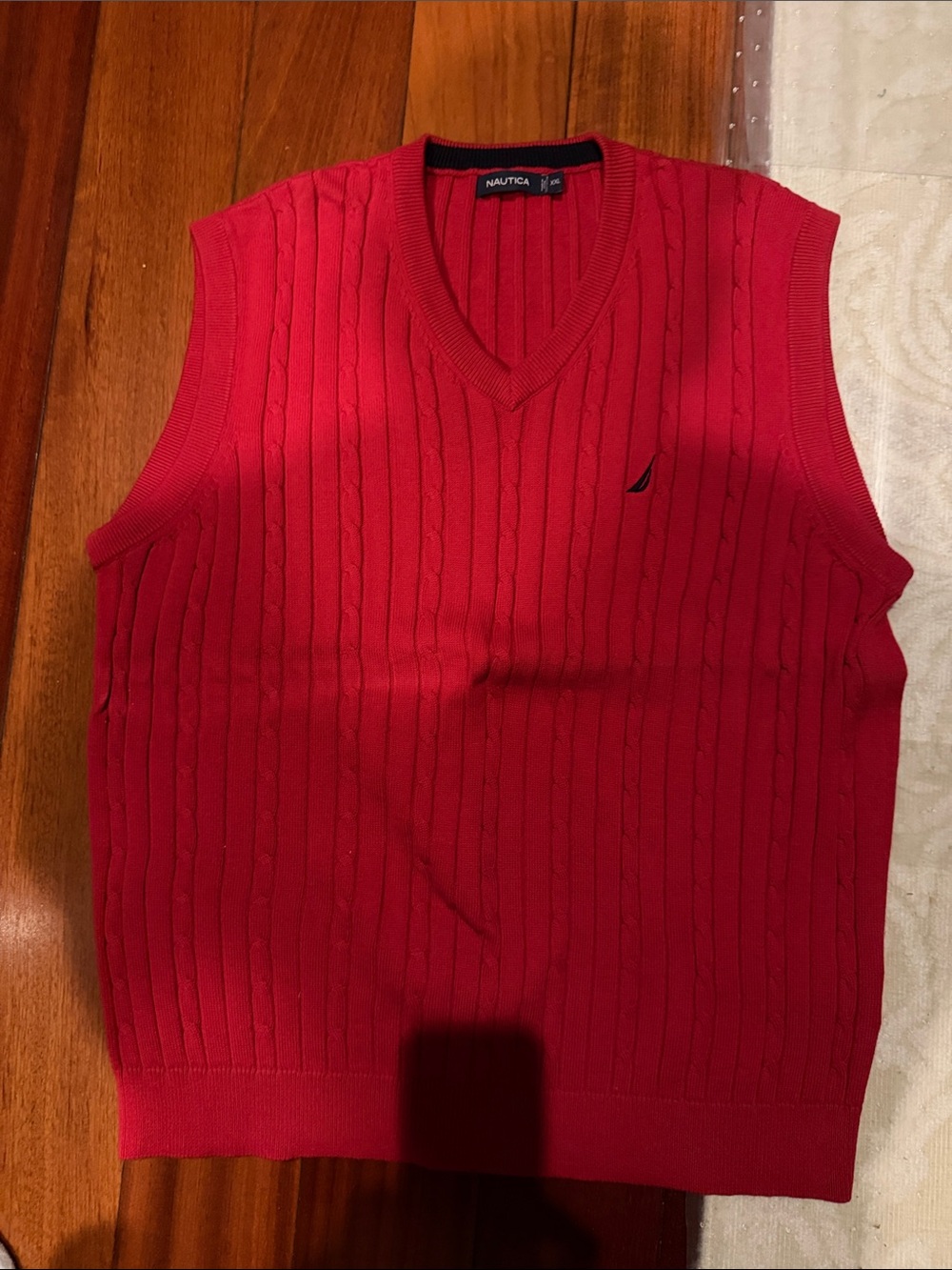 Nautica Red Cable-Knit V-Neck Sweater Vest